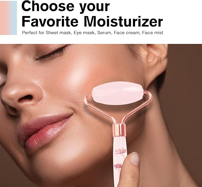 Raffaello Jade Roller - Natural Pink Facial Roller, Redness Reducing Massager for Face, Eyes, Neck - Rose Quartz