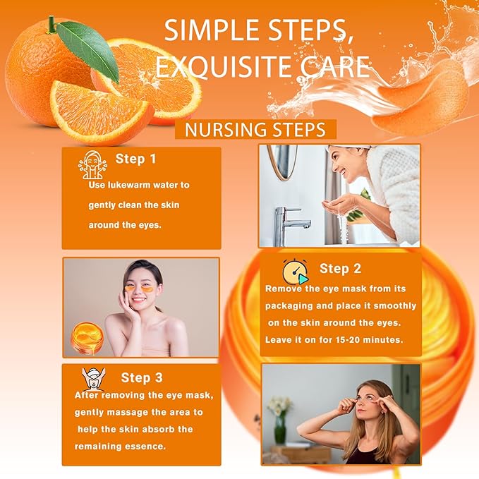 Vitamin C Eye Patches 2-Pack 120 PCS, Improving Skin Tone, Reducing Dark Circles and Refreshing, Collagen Eye Mask for Puffy Eyes, Suitable for Both Men and Women