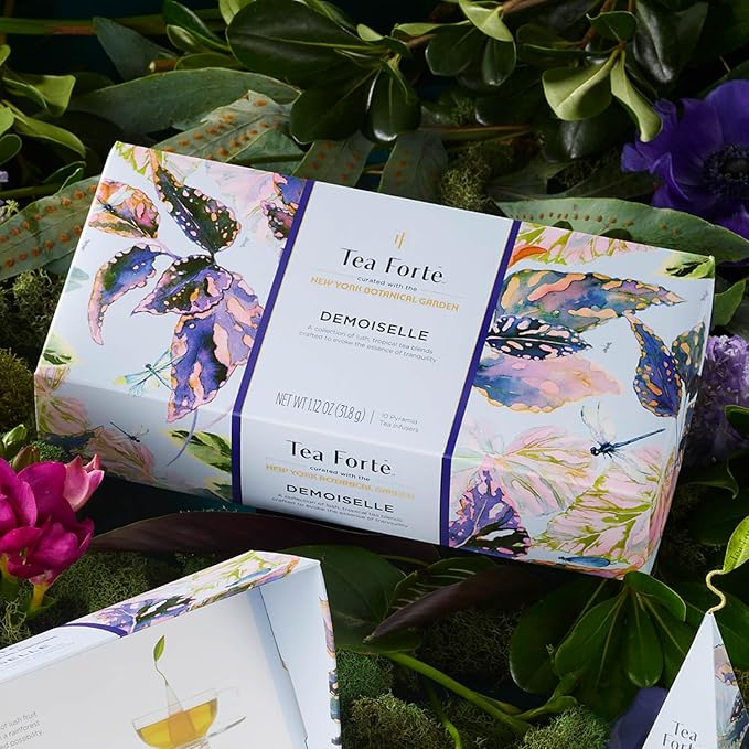 Tea Forte Demoiselle Petite Presentation Box Tea Gift Set Sampler, 10 Count, 2 of Each Variety Individually Wrapped Handcrafted Pyramid Infuser Bags