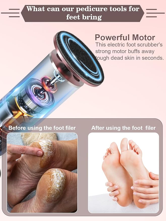 Electric Foot Callus Remover,Foot Scrubber & Callus Remover for Feet Foot Spa Pedicure Tool with 60 Grinding Discs Professional Electric Foot File Ideal for Nurses Teachers Workers