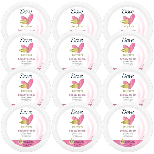 Dove Lotion, Beauty Cream - Light, Fast-Absorbing Face and Body Cream for Normal to Dry Skin, 24-Hour Moisture, Travel Size, 2.53 Fl Oz (Pack of 12)