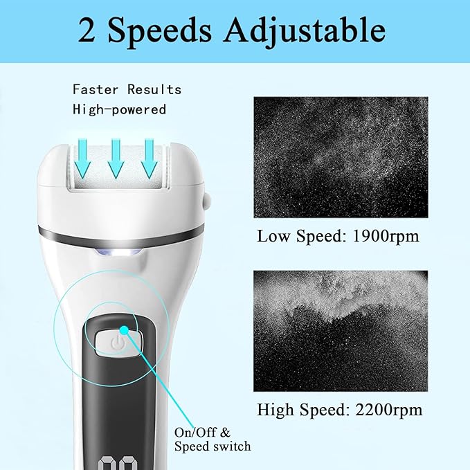 Rechargeable Callus Remover for Feet, 13-in-1 Professional Pedicure Tools Foot Care Kit, Foot Scrubber Electric Feet File Pedi for Hard Cracked Dry Dead Skin, 3 Rollers, 2 Speed, Battery Display
