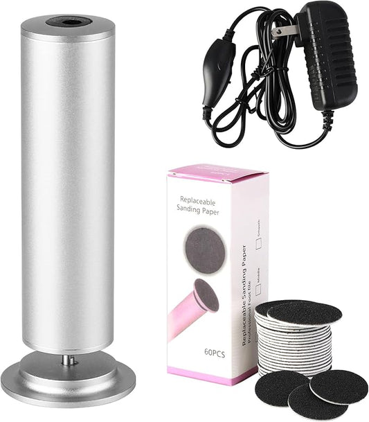 Dermave Electric Foot Callus Remover, Electric Foot Callus Remover, Callus Remover for Feet - Foot Filer with 60pcs Sanding Discs for Dead Cracked Skin, Men/Women (Silver)