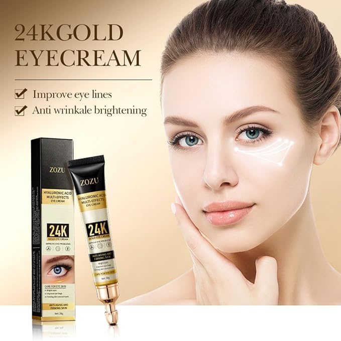 Hunqian 24K Gold Eye Cream - Anti-Aging, Reduce Wrinkles, Dark Circles & Puffiness, with 24K Gold Particles & Premium Ingredients for Delicate Eye Area Care.20g/box