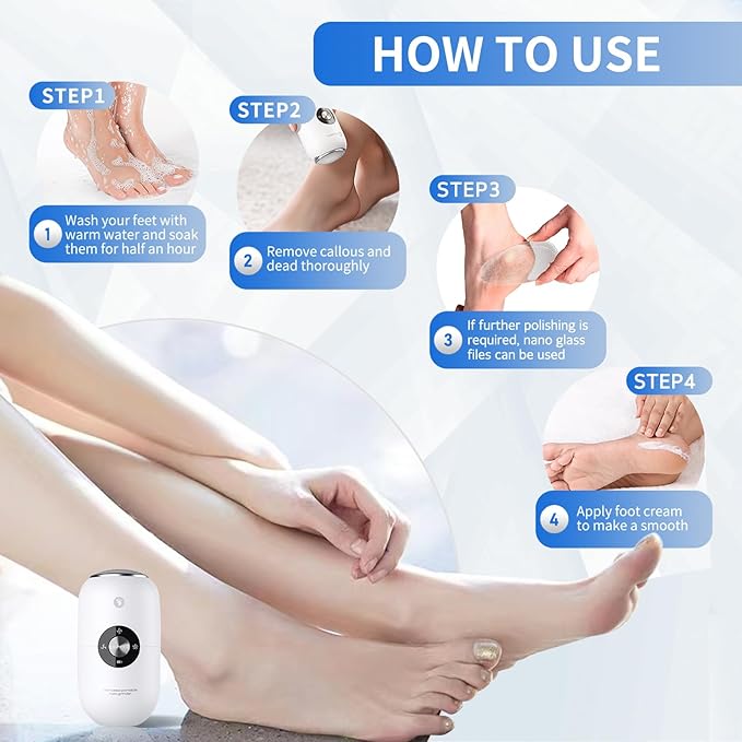 Electric Foot Callus Removers Rechargeable,Portable Electronic Foot Filer, Electric Callus Remover Kit,Professional Pedi Feet Care Perfect for Dead,Hard Cracked Dry Skin Ideal Gift(2 Grinding Heads)