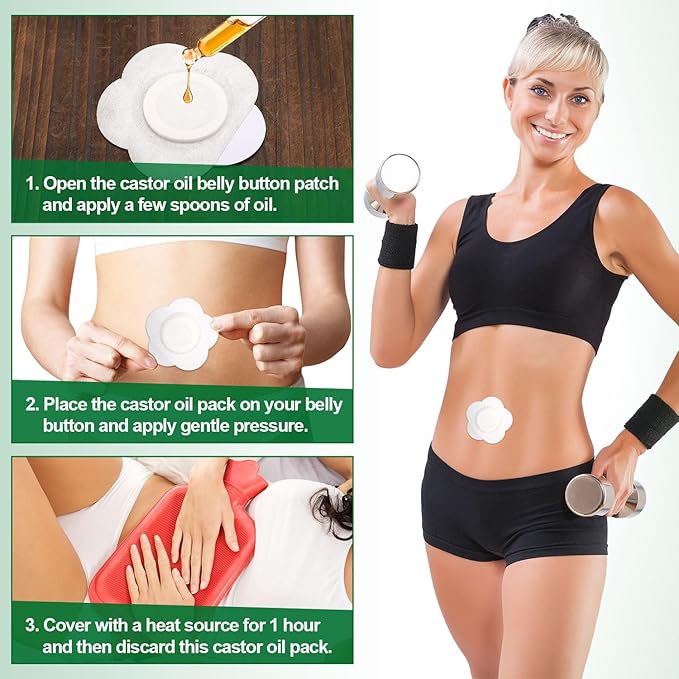 50pcs Castor Oil Wraps for Belly Button, Self-Adhesive Disposable Removable Cotton Patches Breathable Single-Use Organic Compress Pads (Oil Not Included)