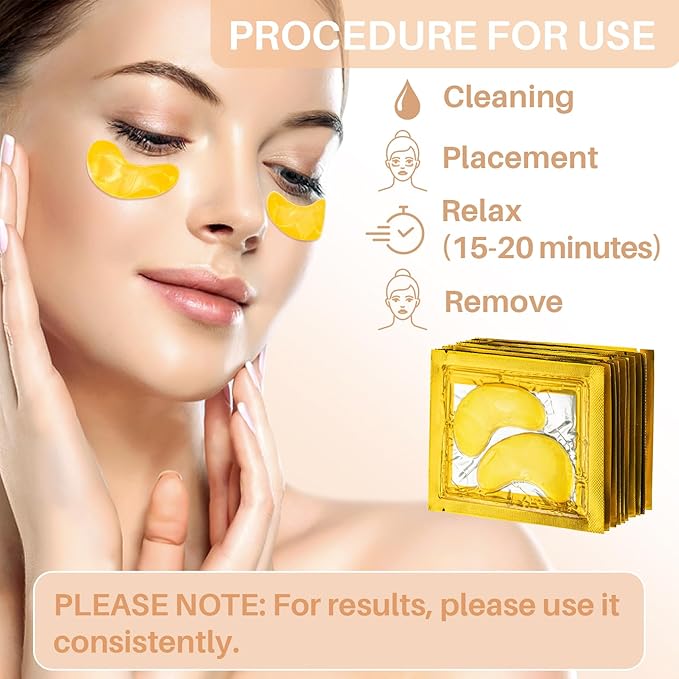 Gold Under Eye Patches - 30 Pairs Golden Glow Under Eye Patches for Dark Circles,Gold Moisturizing Eye Skin Mask for Women,Eye Dark Circles Masks for Bags and Wrinkles