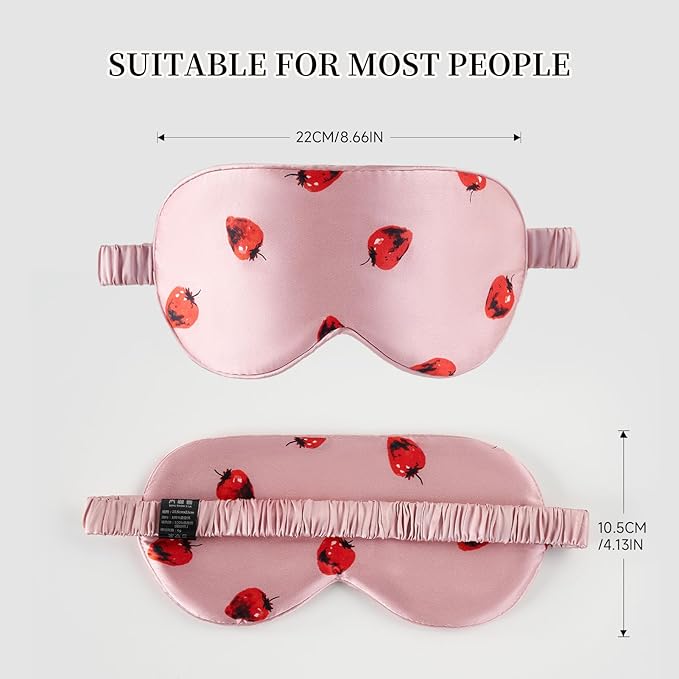 THXSILK Sleep Mask 100% 19 Momme Pure Mulberry Silk Super Smooth Cooling Decorative Sleep Eye Mask Blackout Eye Cover with Wide Head Strap, Strawberry-Pink