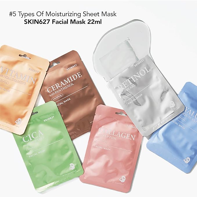 SKIN627 Bulk 24PK Face Masks Skincare, Facial Mask, Sheet Masks Korean (24PK Collagen with Peptide)