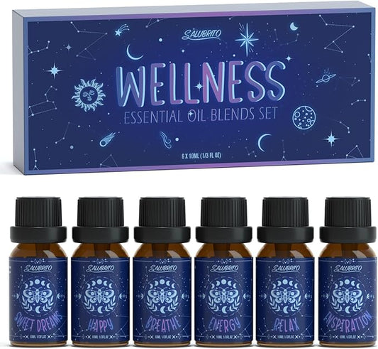 SALUBRITO Essential Oils Set, Wellness Aromatherapy Oil for Diffuser, Home, Candle, soap Making, Natural Blend Oils Gift for Women and Men, 6x10ml