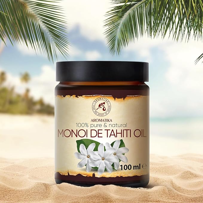 AROMATIKA Monoi de Tahiti Carrier Oil 3.4 Fl Oz - Pure Cold Pressed Monoi Base Oil - Cocos Nucifera - Gardenia Tahitensis - Unrefined Carrier Oil for Essential Oils - Face & Body Care - Massage