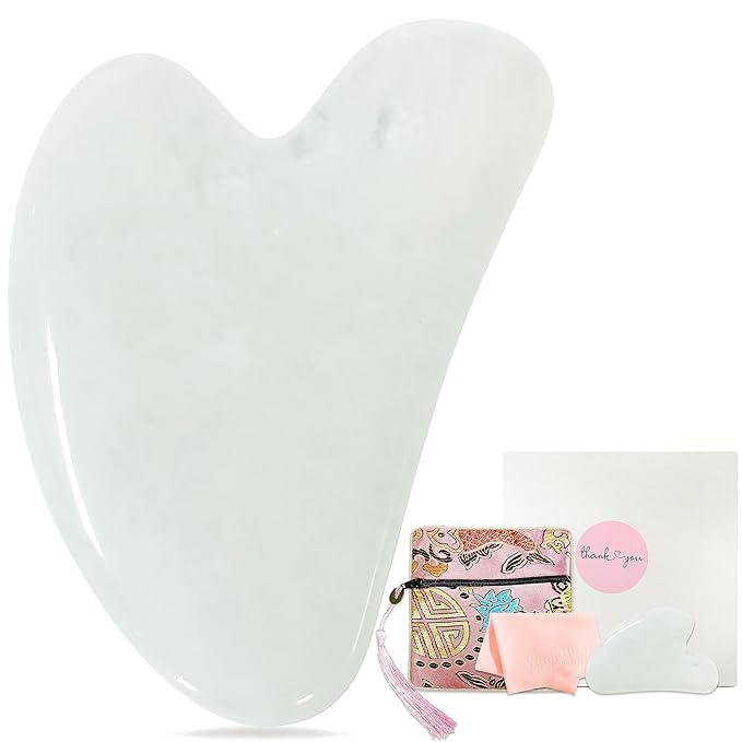 Natural Stone GuaSha Tool Gua Sha Facial Tools Eye Acupuncture Reduce Puffiness Relieve Muscle Tensions (Natural White Quartz)