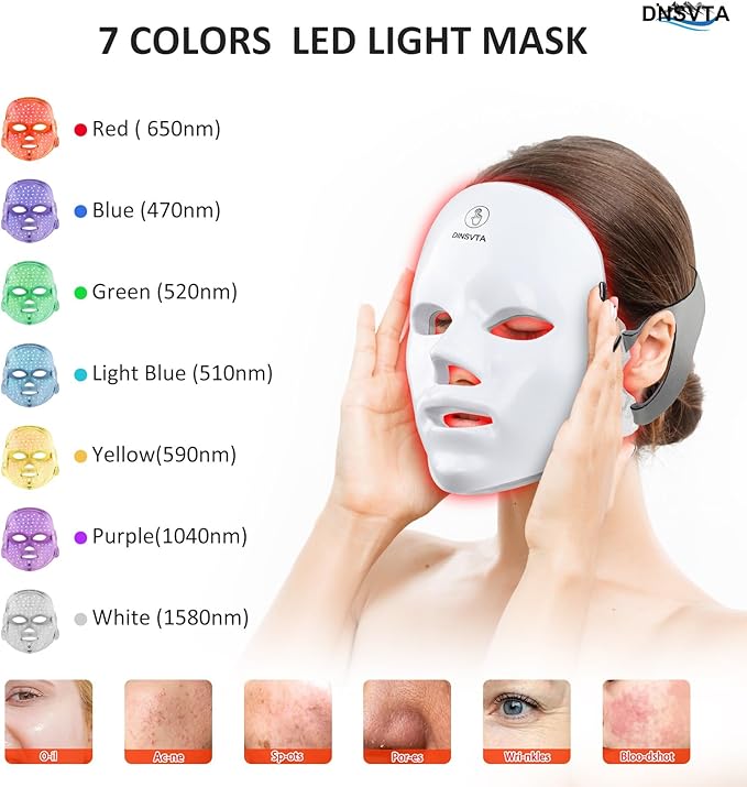 Red Light Therapy for Face, 7 Colors LED Red Blue Light Therapy Mask Cordless Rechargeable Portable Facial Skin Care Beauty Masks at Home Travel