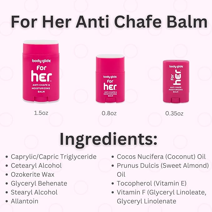 Body Glide For Her Anti Chafe Balm | Chafing stick with added emollients | Great for dry, sensitive skin and/or sensitive areas | Use on chest, bra, butt, groin, arm, and thigh chafing | 1.5oz