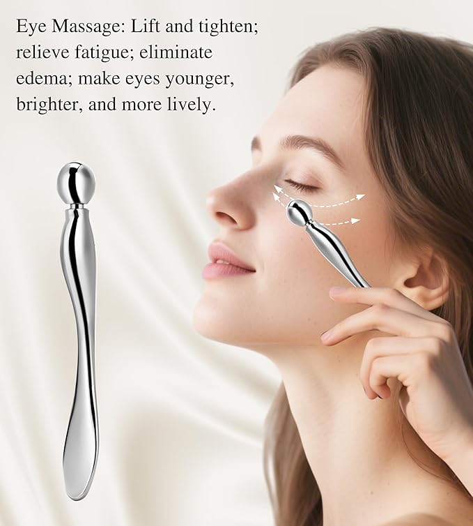 Face Roller, Large Stainless Steel Metal Guasha & Eye Cream Applicator Facial Tool Set Eye Massager Lymphatic Drainage Gua Sha for Face Neck