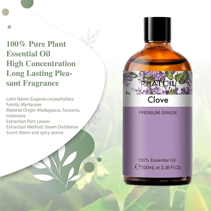 3.38Fl.Oz Clove Essential Oil, for Aromatherapy Diffusers with Glass Dropper, Humidifiers, Great for DIY Candle and Soap Making, Gift for Friend