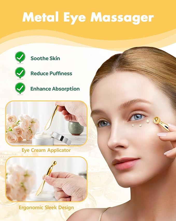 Silicone Forehead Wrinkle Patch - Non-Glue Reusable Forehead Wrinkle Patch and Eye Patches Set, Silicone Patches for Wrinkles, For Use with Face Cream or Lotion, Metal Eye Massage Stick&Tin Case, Gold