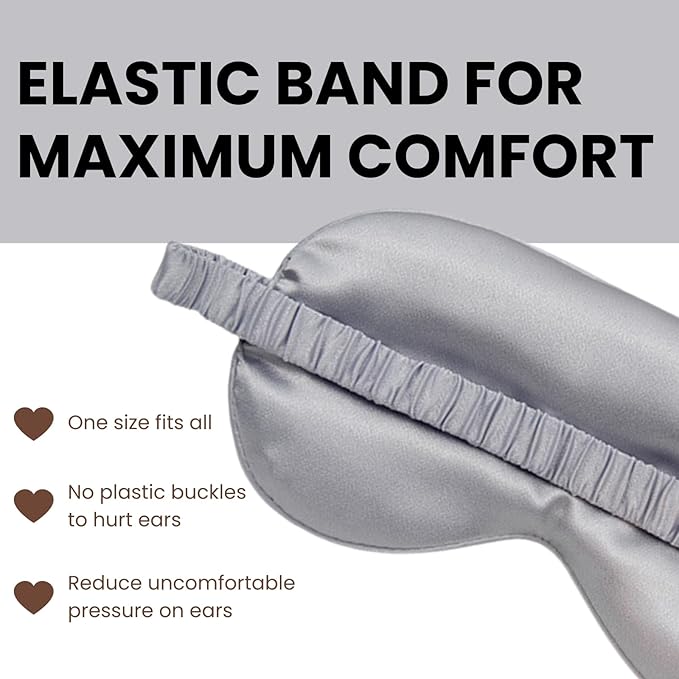 Silk Satin Sleeping Eye Mask, Silvergrey Sleep Eye Mask Night Blindfold for Women and Men, Soft Breathable Blackout Eyeshade Eye Cover for Travel, Wedding Bridesmaid Gift