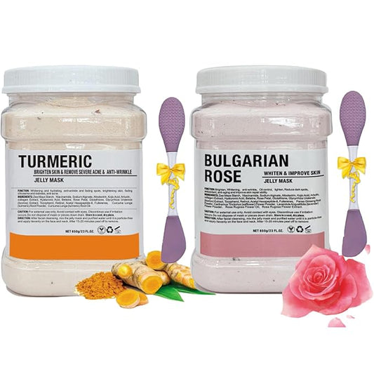 Jelly Mask Powder for Facials,Hyalorunic Acid Moisturizing Jelly Face Mask,Turmeric Gel Jelly Face Mask,Face Masks with Double-ended Silicone Brush, 23 Fl Oz
