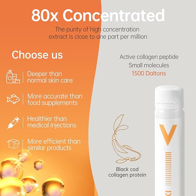 Collagen Protein Powder, 10000 mg Collagen Peptides, Fish Collagen with Hyaluronic Acid and Vitamin C for Skin, Hair and Nails Support, 1 Fl Oz x10s