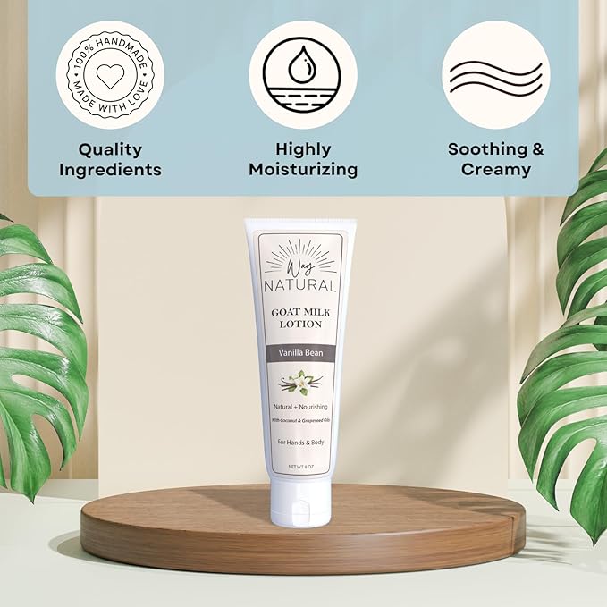 Goat Milk Lotion, Vanilla Bean (8oz) - Natural Hand & Body Lotion - Dry Skin Relief, USA Made - Goat Milk Hand Cream for Women & Men - w/Shea Butter & Aloe