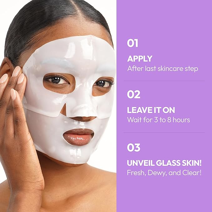 LAPCOS Deep Collagen Glass Skin Overnight Mask - Korean Skin Care Mask w/Rose PDRN, Vegan Collagen & Hydrogel Sheet - Hypoallergenic Firming Collagen Face Mask Sheets (4 ea, 1.23 oz)