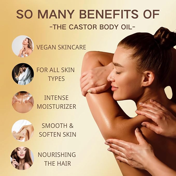 Castor Oil Massage Oil - Body Oil After Shower - Essential Oils for Skin & Hair Care -Soothe,Nourish,Smooth -Instant Absorption & Non-Greasy for All Skin Types