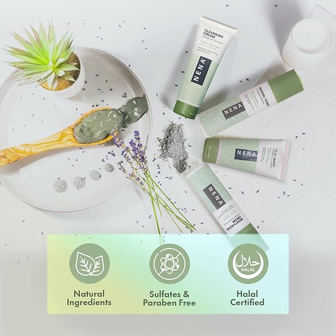 NENA Natural Skincare Kit | 4-Piece Daily Skin Essentials for Women & Men - for Dry, Oily, Normal and Sensitive Skin | EWG Verified, Cruelty Free & Vegan-Friendly