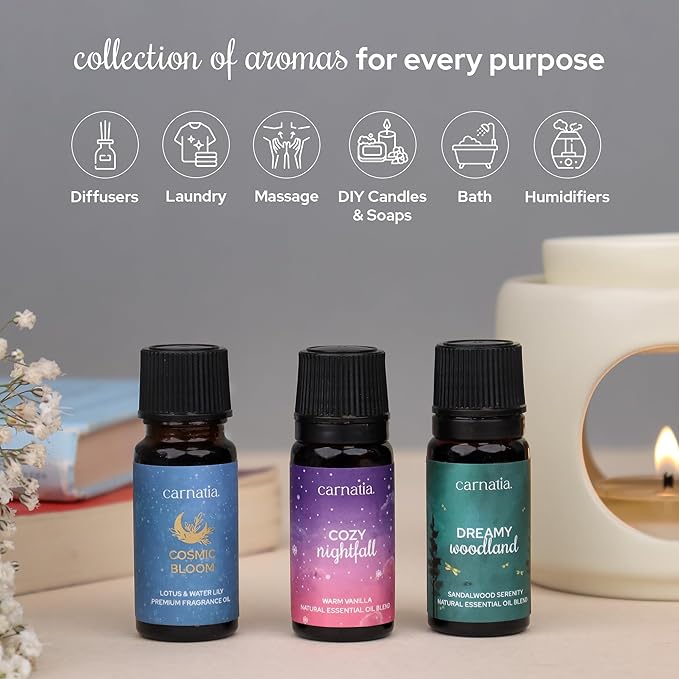 Carnatia Starry Spell Fragrance Oil Set – 6 Magical & Calming Aromatherapy Blends for Stress Relief, Relaxation & Emotional Wellness | Mystical Fragrance Oils for Diffusers, Massage & Meditation