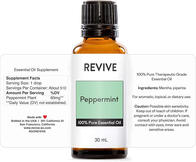 Peppermint Essential Oil 30mL by Revive Essential Oils - 100% Pure Therapeutic Grade, for Diffuser, Humidifier, Massage, Aromatherapy, Skin & Hair Care