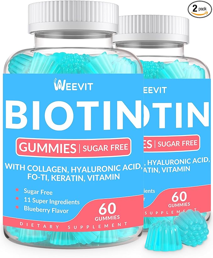 Sugar-Free Biotin Gummies, Biotin and Collagen Gummies with Keratin, Hyaluronic Acid for Women & Men | Hair Growth, Glowing Skin & Strong Nails | Vitamin B7 Supplement, Non-GMO, Chewable