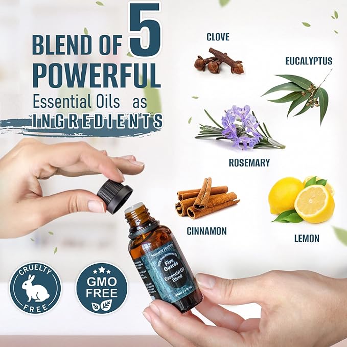 Natural Riches Five Guards Essential Oil Blend for Health Shield Aromatherapy with Clove Cinnamon Lemon Rosemary Eucalyptus Oil - 30ml