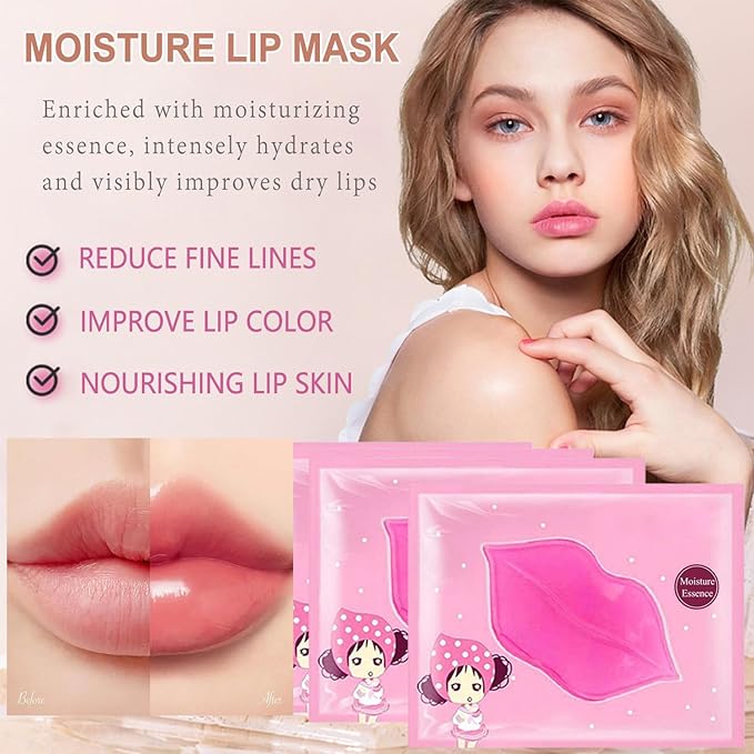 30Pairs Lip Mask & Under Eye Mask, 24K Gold Gel Crystal Collagen Eye Pads, Moisturizing Lip Mask Spa Daily Labial Masks, Under Eye Patches for Dark Circles, Puffiness and Dry Lips, Self Care Items