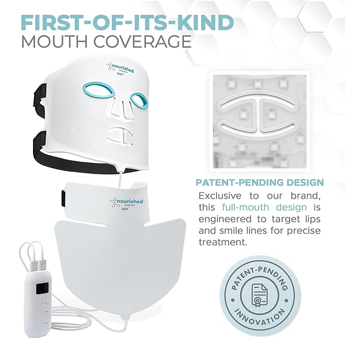 LED Face and Neck Mask with Near-Infrared - Blue, Red Light Therapy for Face - 228 LEDs - Skincare Tool for Wrinkles, Anti-Aging