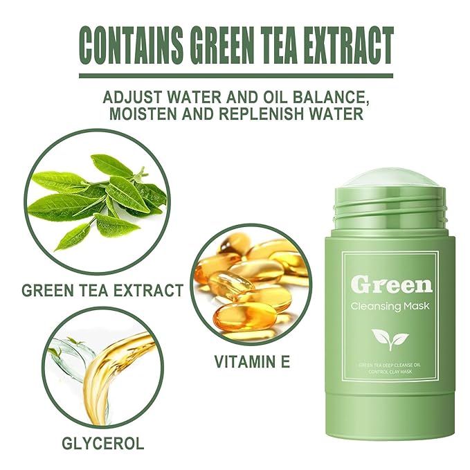 Green Tea Purifying Clay Face Mask, Blackhead Remover With Green Tea Extract, Face Moisturizing，Deep Pore Cleansing for All Skin Types of Men And Women (1 PCS)