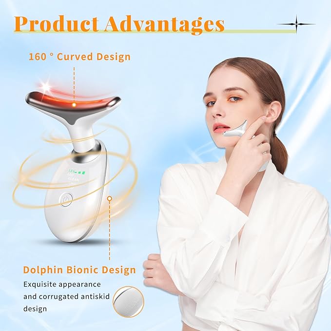 Neck Face Massager, 7 Color Face Neck Massager for Skin Care Routine at Home, Facial Massager with Non-Slip Design, White