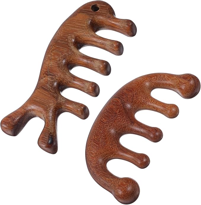 2pcs Wooden Scalp Massager Comb, Scalp Comb Tool for Dandruff Removal Head Neck Shoulders Hands Arms - Muscle Pressure Release Massage Brush