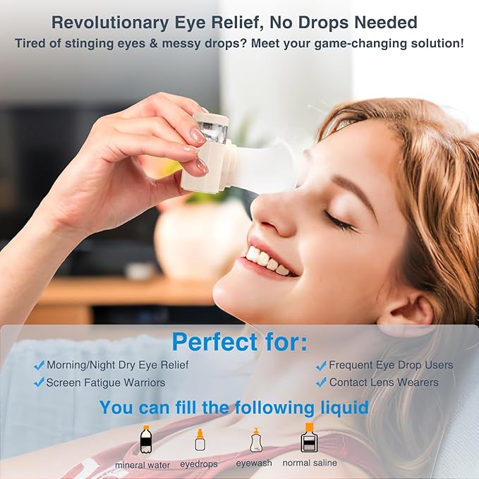 Eye Steamer for Dry Eyes Relief,Portable Electric Heated Steam Therapy Wand Machine with Moist Heat for Natural Tears Restore,Dry Eye Mist Sprayer with Warm Compress and 3 Level-Heat (Off white)