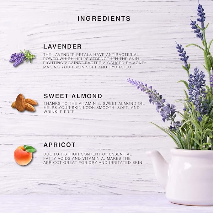 Lavender Multi-Use Oil for Face, Body and Hair - Organic Blend of Apricot, Vitamin E, Fractionated Coconut and Sweet Almond Oil Moisturizer for Dry Skin, Scalp and Nails - 4 Fl Oz