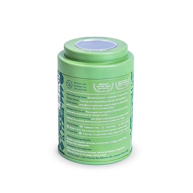 JusTea STARRY NIGHT | Loose Leaf Herbal Tea | Tin with Hand Carved Tea Spoon | 40+ Cups (2.5oz) | Caffeine Free | Award-Winning | Fair Trade | Non-GMO