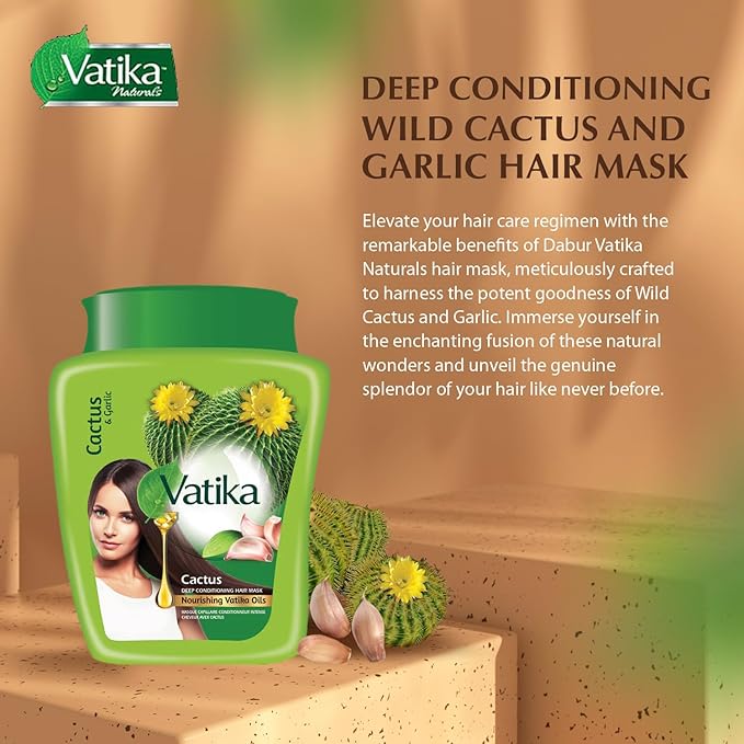 Vatika Naturals Hot Oil Hair Mask - Cactus & Garlic & Multivitamin for Dry, Damaged, Nourishing & Strengthening, Deep Conditioning for Soft, Smooth - 500ml