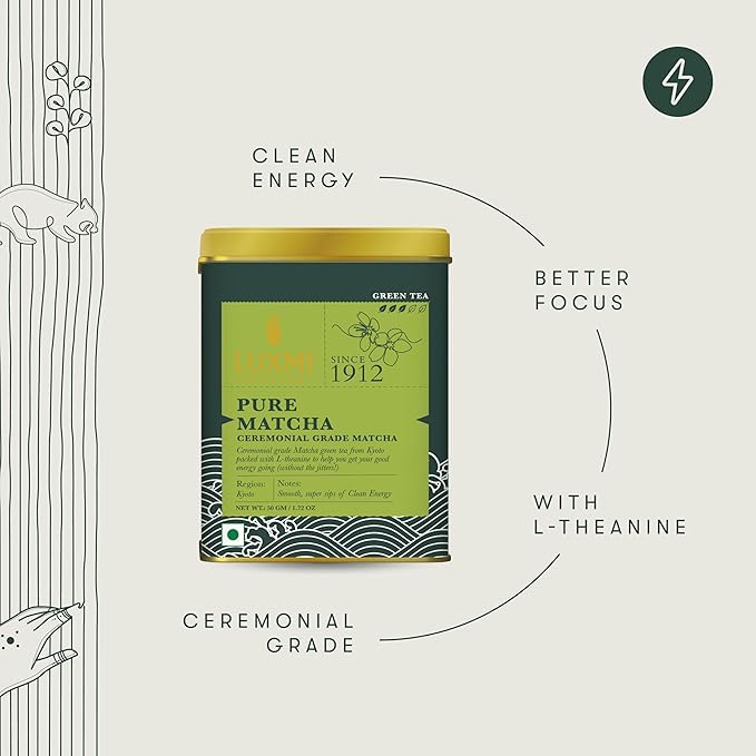 Luxmi Estates - Pure Matcha - Ceremonial Grade Matcha Powder - 50g | Organic, Stone-Ground Matcha Tea, Rich in Antioxidants | Authentic Zen Tea Experience