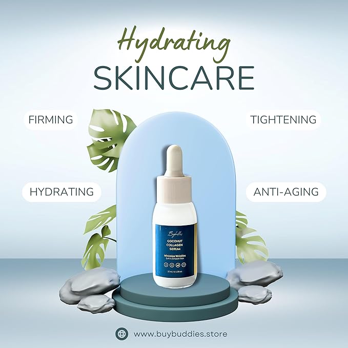 Coconut Collagen Serum For Face with Vitamin C - Anti Aging, Discoloration Correcting & Hydrating Serums - Hyaluronic Acid, Niacinamide & Bakuchiol - Vegan Dark Spot Remover - 1.08 Oz.