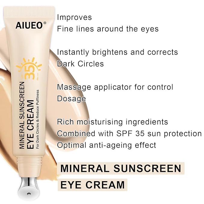 Mineral Eye Cream for Sunscreen, 3-in-1 Anti-Aging Eye Cream,Filter Phone Blue Light for Dark Circle and Fine Lines,15ML(#02 Medium)