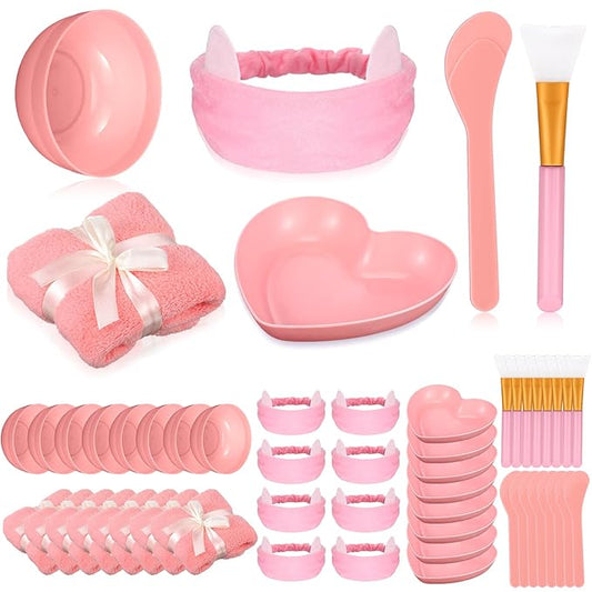 48 Pcs Spa Party Supplies for Women Face Mask Mixing Bowl Spa Towel Heart Bowl Stick Spatulas for Sleepover Party(Pink)