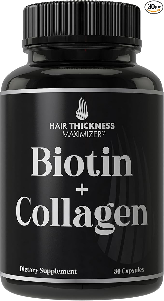 Biotin and Collagen Supplement – 10,000mcg Biotin + Bovine Collagen for Thinning & Brittle Hair. Advanced 2-in-1 Vitamin Complex. Supports Thicker, Healthier Hair Growth for Women, Men