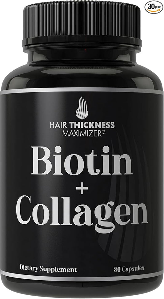 Biotin and Collagen Supplement – 10,000mcg Biotin + Bovine Collagen for Thinning & Brittle Hair. Advanced 2-in-1 Vitamin Complex. Supports Thicker, Healthier Hair Growth for Women, Men