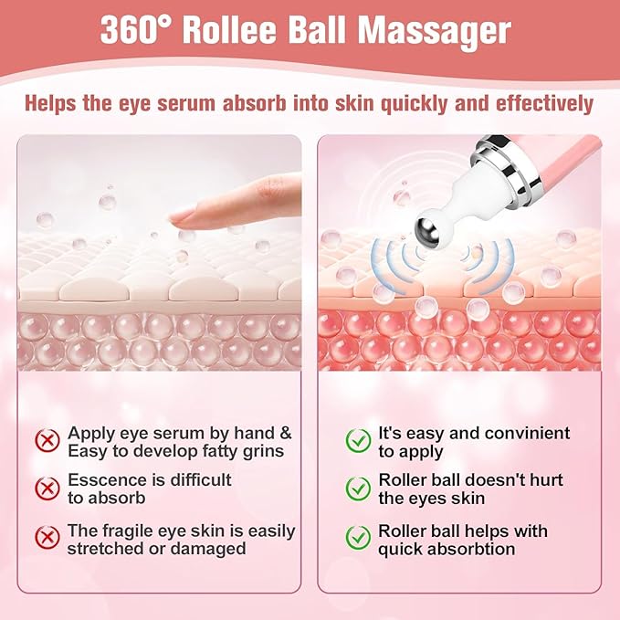 5% Caffeine Eye Serum, Cream with 360°Massage Ball for Puffiness, Fine Lines and Wrinkles, 0.5 fl.oz Under Eye Roller Cream, Efficient in Firming Eyelids