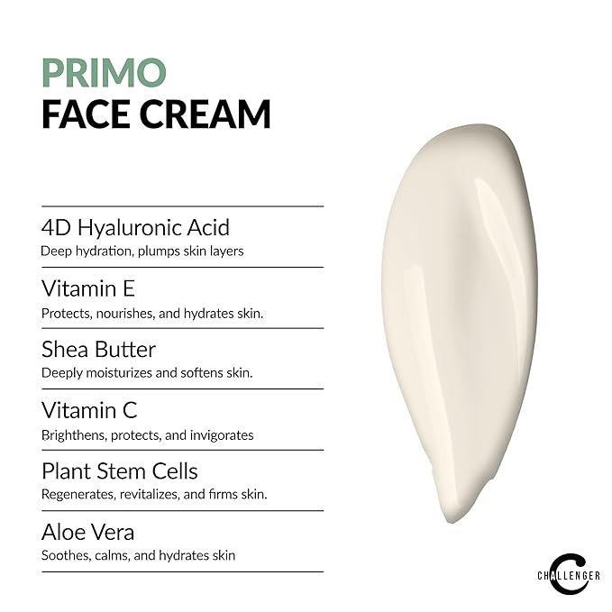 Challenger Men's Primo Anti-Aging Trio - Face Serum, Moisturizer, & Eye Cream - Plant Stem Cells, Matrixyl 300, Vitamin C, Hyaluronic Acid