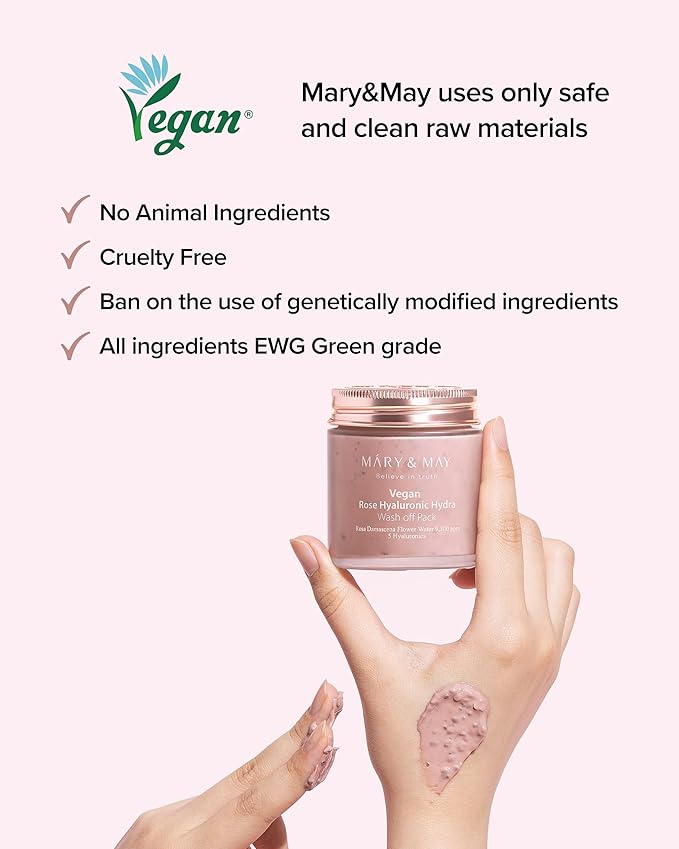 Mary&May Vegan Rose Hyaluronic Hydra Wash Off Mask - Cream Caly Mask for Moisturizing, Pore Purifying, Skin Softening - Korean Skincare, 4.23oz.